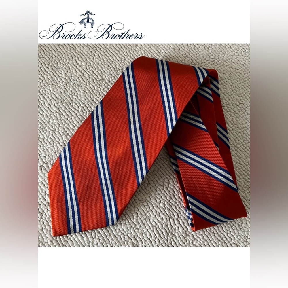 Brooks Brothers Orange Striped Men’s Tie | 100% Silk | Hand Made in USA